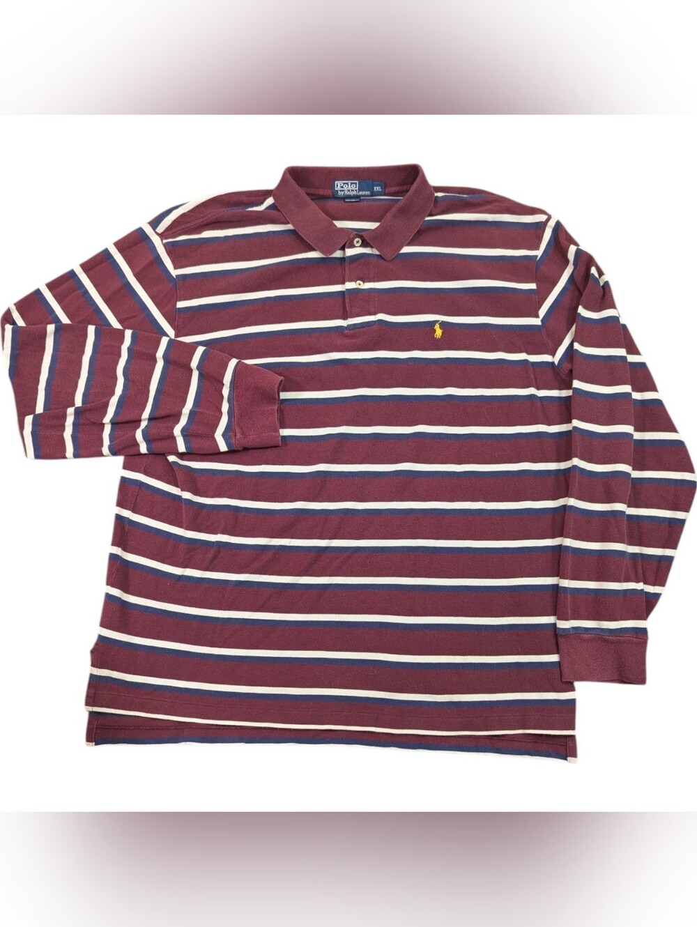 Polo Ralph Lauren Burgundy Stripe Long Sleeve Polo Men's Size XXL Preppy Office